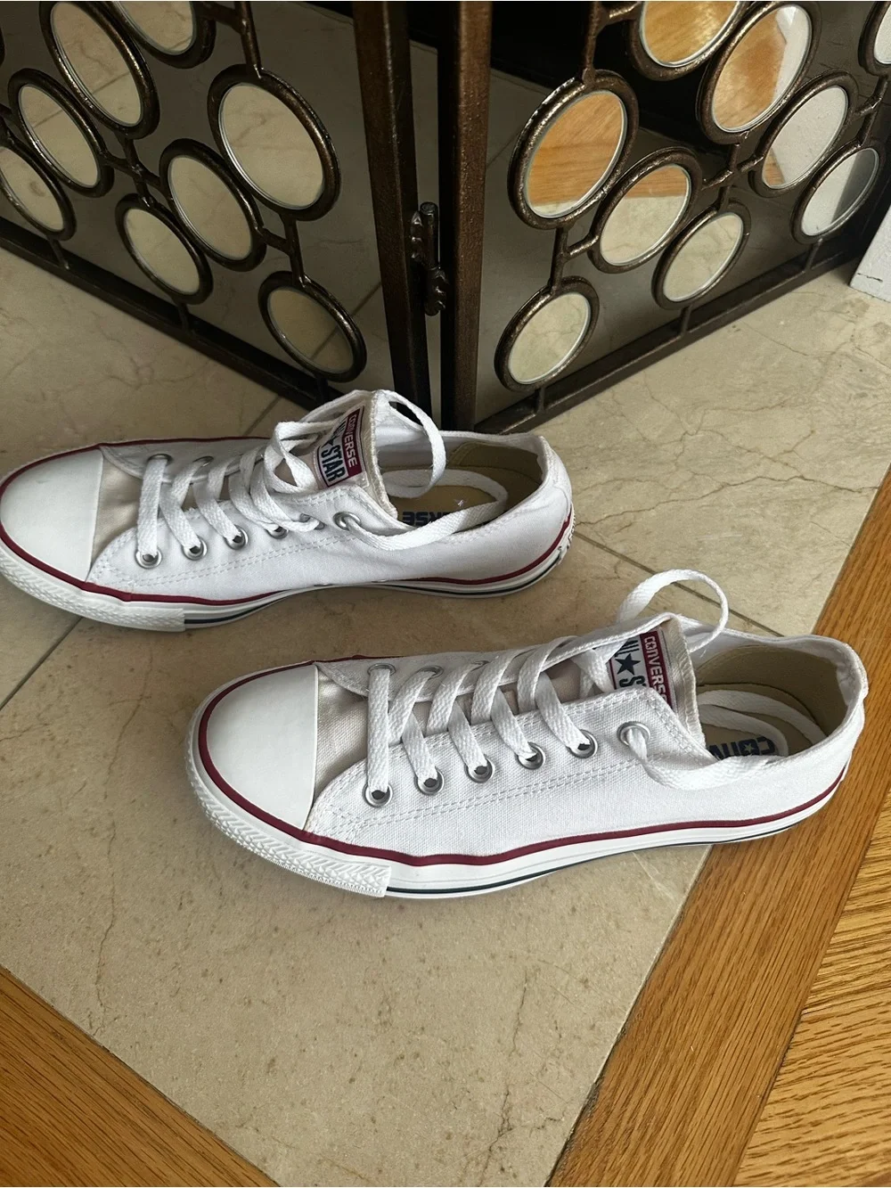 Converse Unisex Chuck Taylor All Star Low Top Sneakers - White with Red Trim